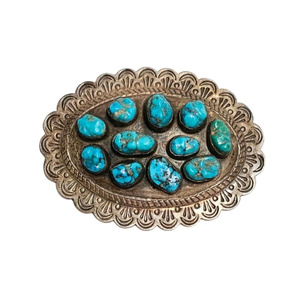 Vintage Diné (Navajo) Turquoise Sterling Silver Belt Buckle